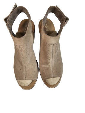 TOMS Womens Grenada Shooties Sz 8.5 Beige Casual Block Heel Peep Toe Sandals